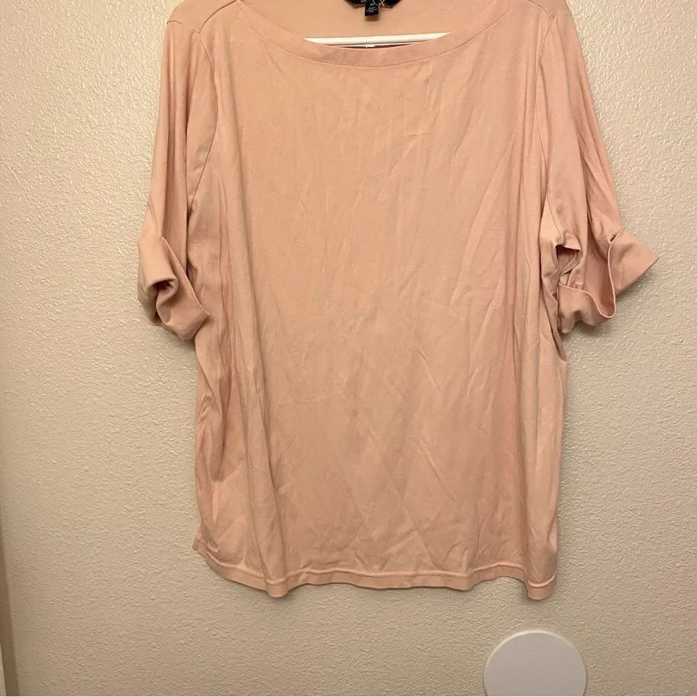 Ralph Lauren Jean blush pink cuffed sleeve scoop boat neck T-shirt Plus size 3X